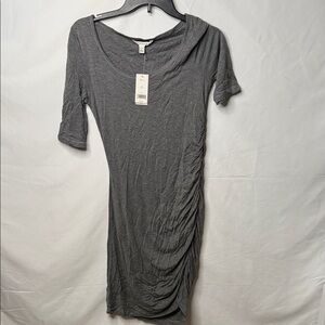NWT Banana Republic gray Georgette short sleeve ruched front stretchy dress SP